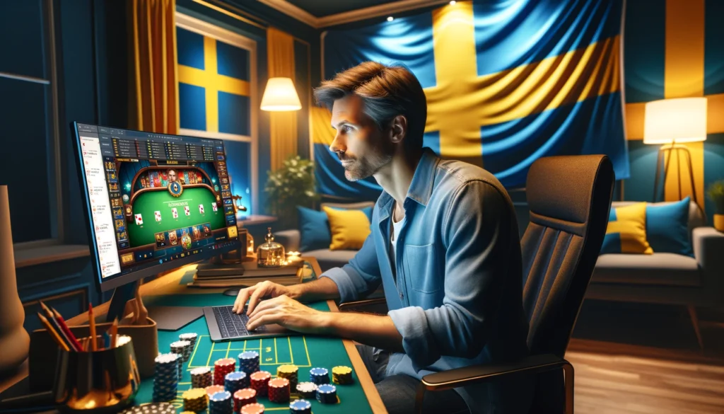 man som spelar casino online i Sverige